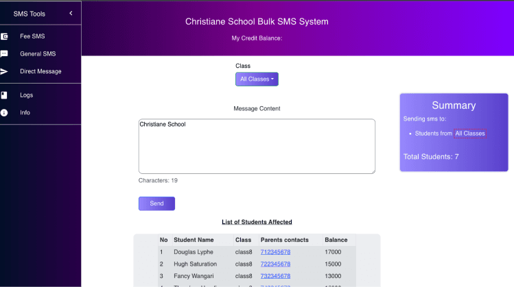 Christiane School Bulk SMS System